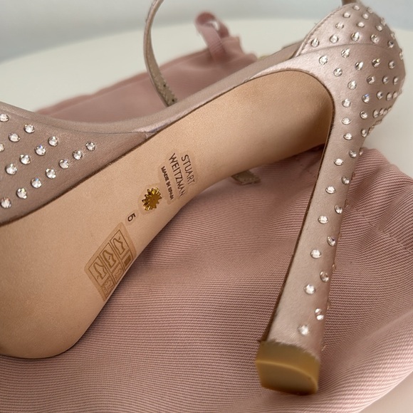 STUART WEITZMAN Bedazzled Satin Nude/Pink Platform Heels with Dust Bag - Picture 10 of 15